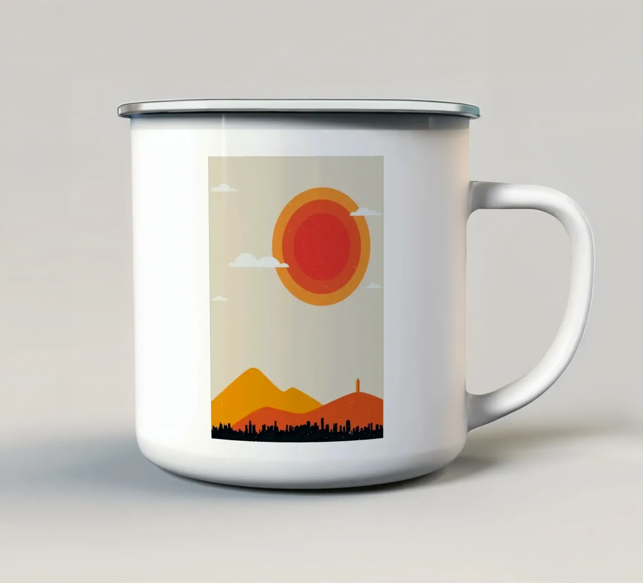 sunset on nature mountain city tazza in smalto da comura