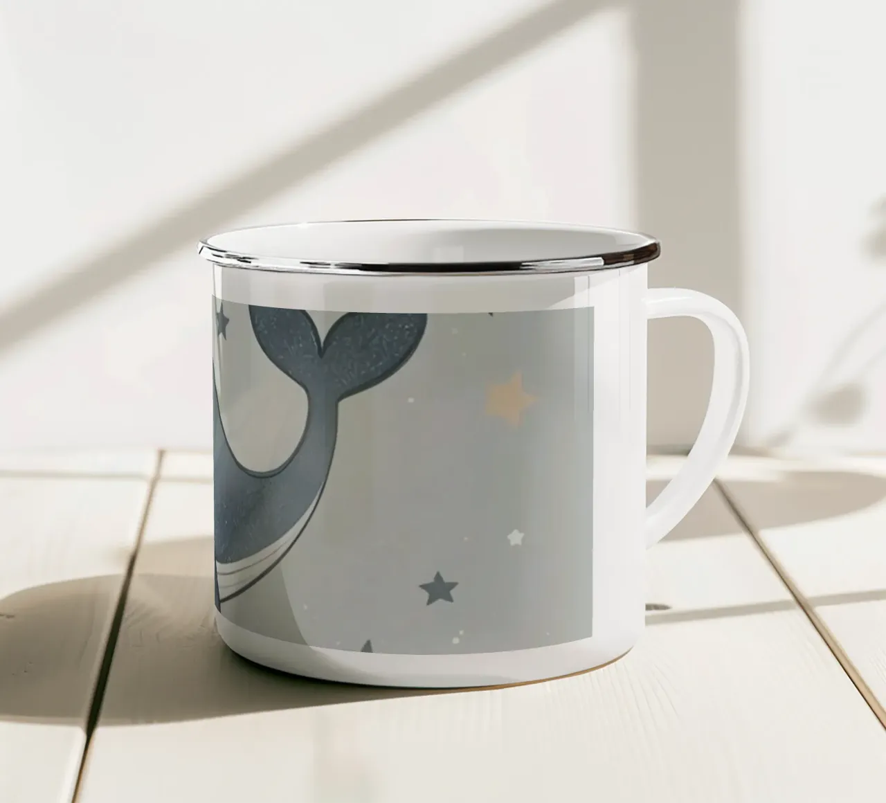 Balena grigia e stelle tazza in smalto da DesignDoodle