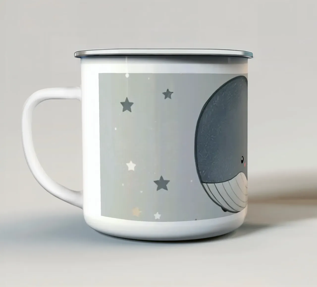 Balena grigia e stelle tazza in smalto da DesignDoodle