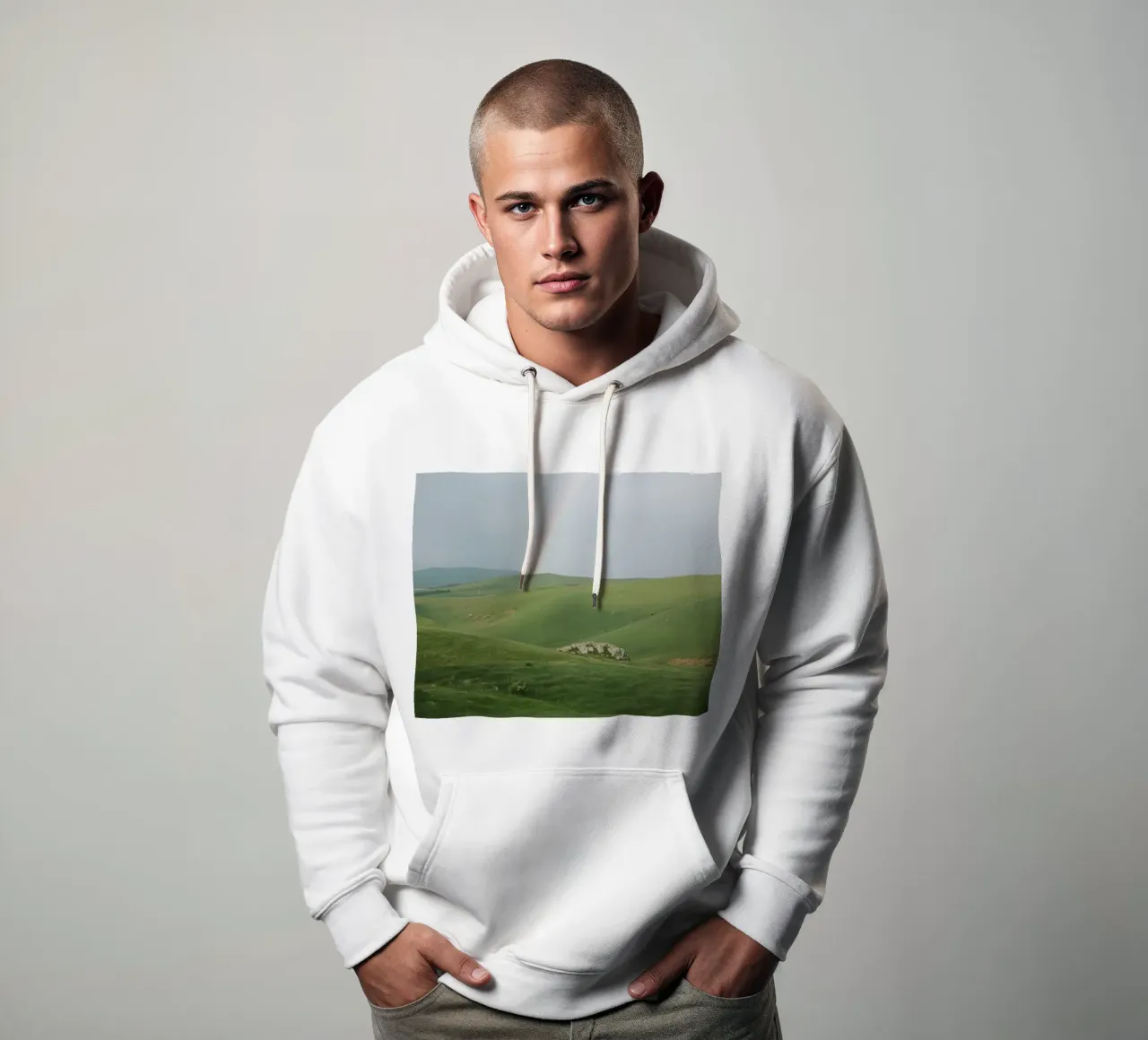 Colline verdi con arcobaleno e rocce felpa con cappuccio da DesignDoodle