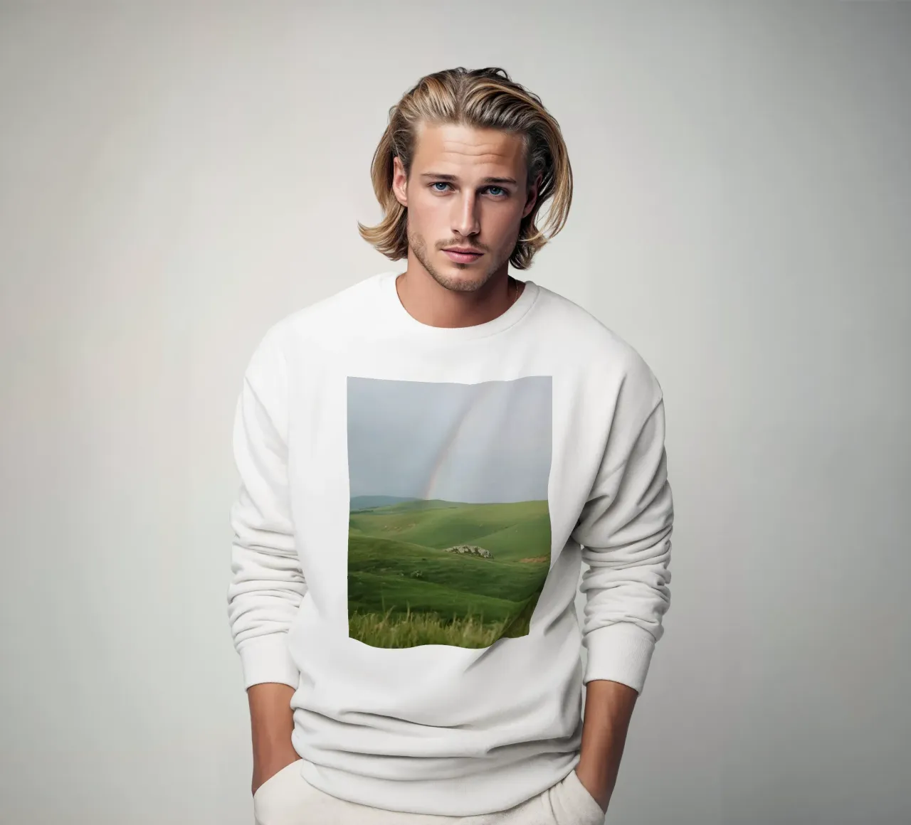 Colline verdi con arcobaleno e rocce felpa da DesignDoodle