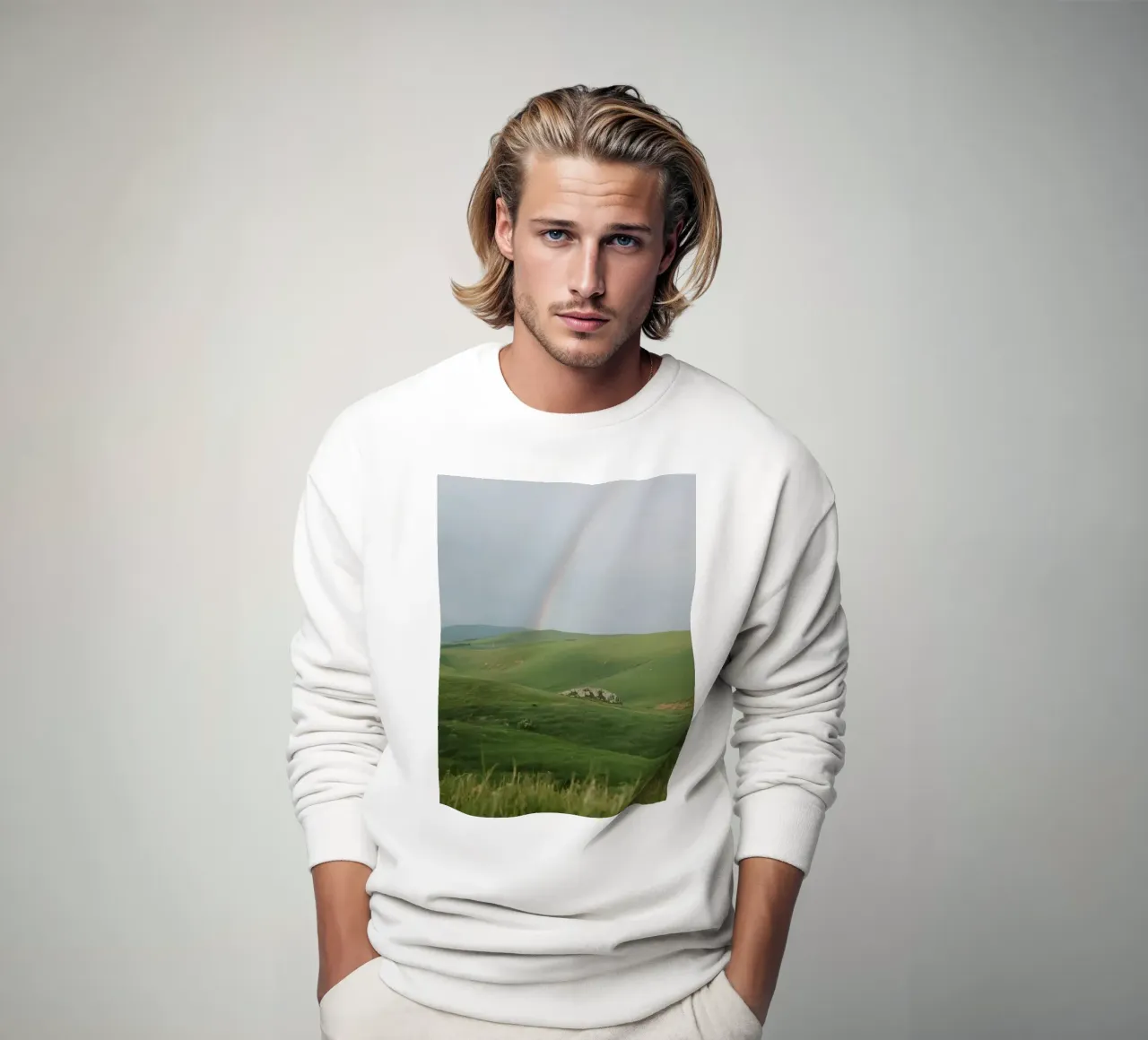 Colline verdi con arcobaleno e rocce felpa da DesignDoodle