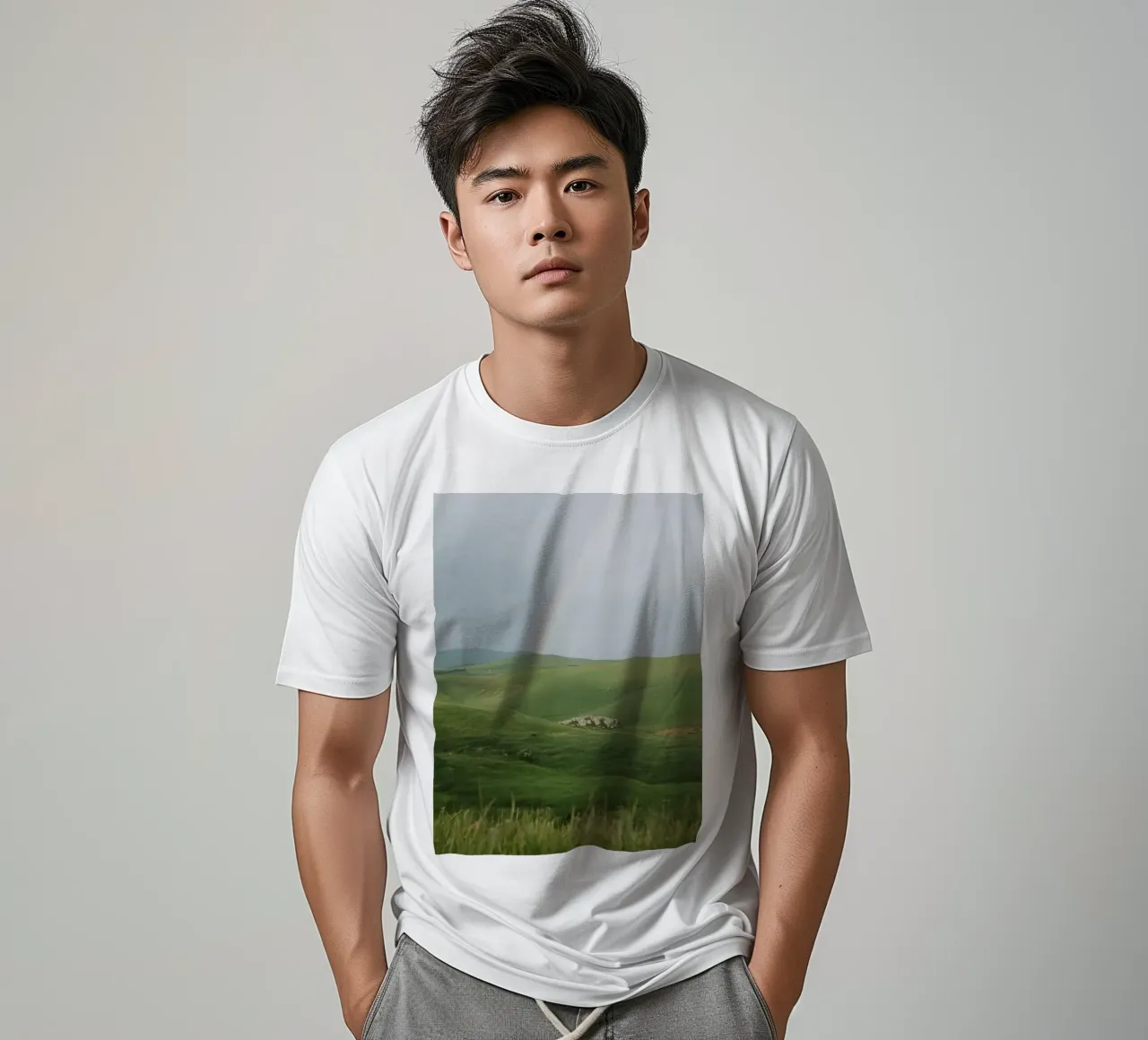 Colline verdi con arcobaleno e rocce t-shirt da DesignDoodle