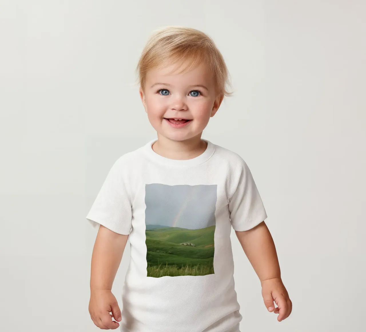 Colline verdi con arcobaleno e rocce maglietta neonato da DesignDoodle