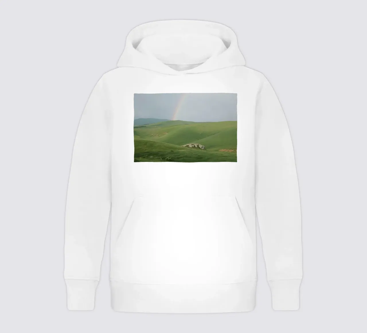 Colline verdi con arcobaleno e rocce felpa bambino con cappuccio da DesignDoodle