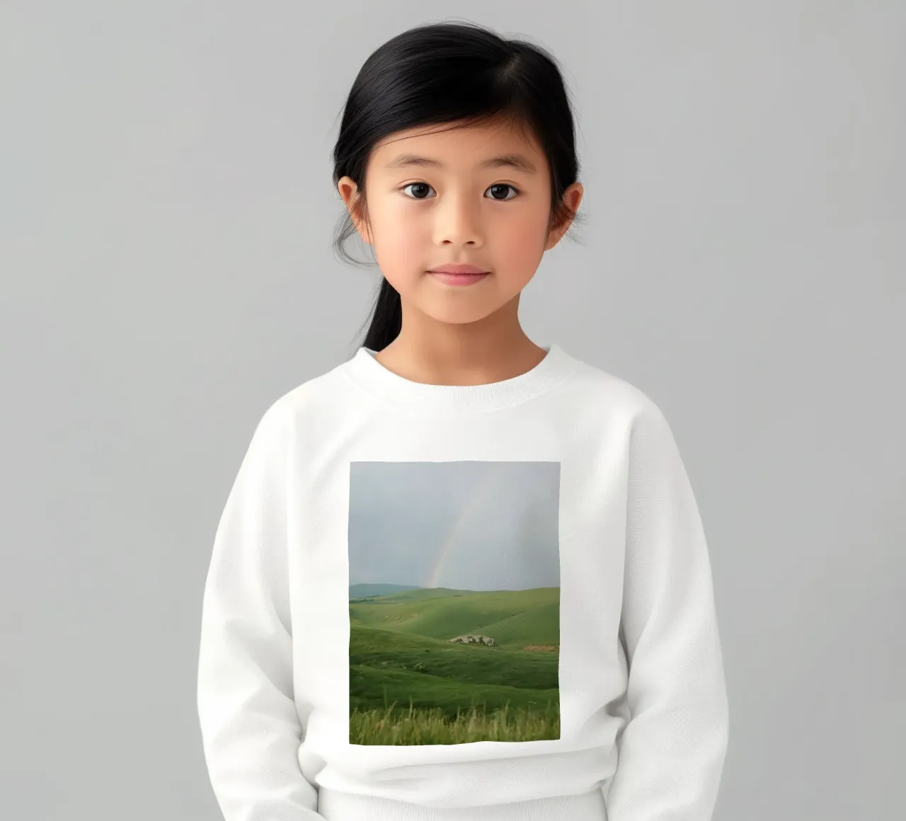 Colline verdi con arcobaleno e rocce felpa bambino da DesignDoodle