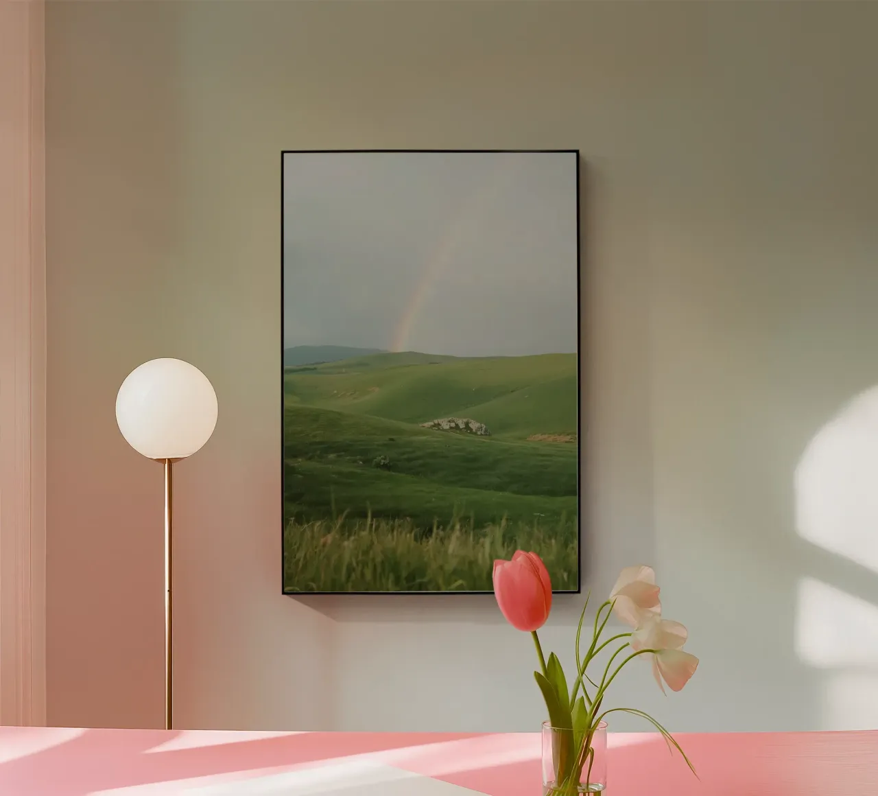 Colline verdi con arcobaleno e rocce plexiglass da DesignDoodle