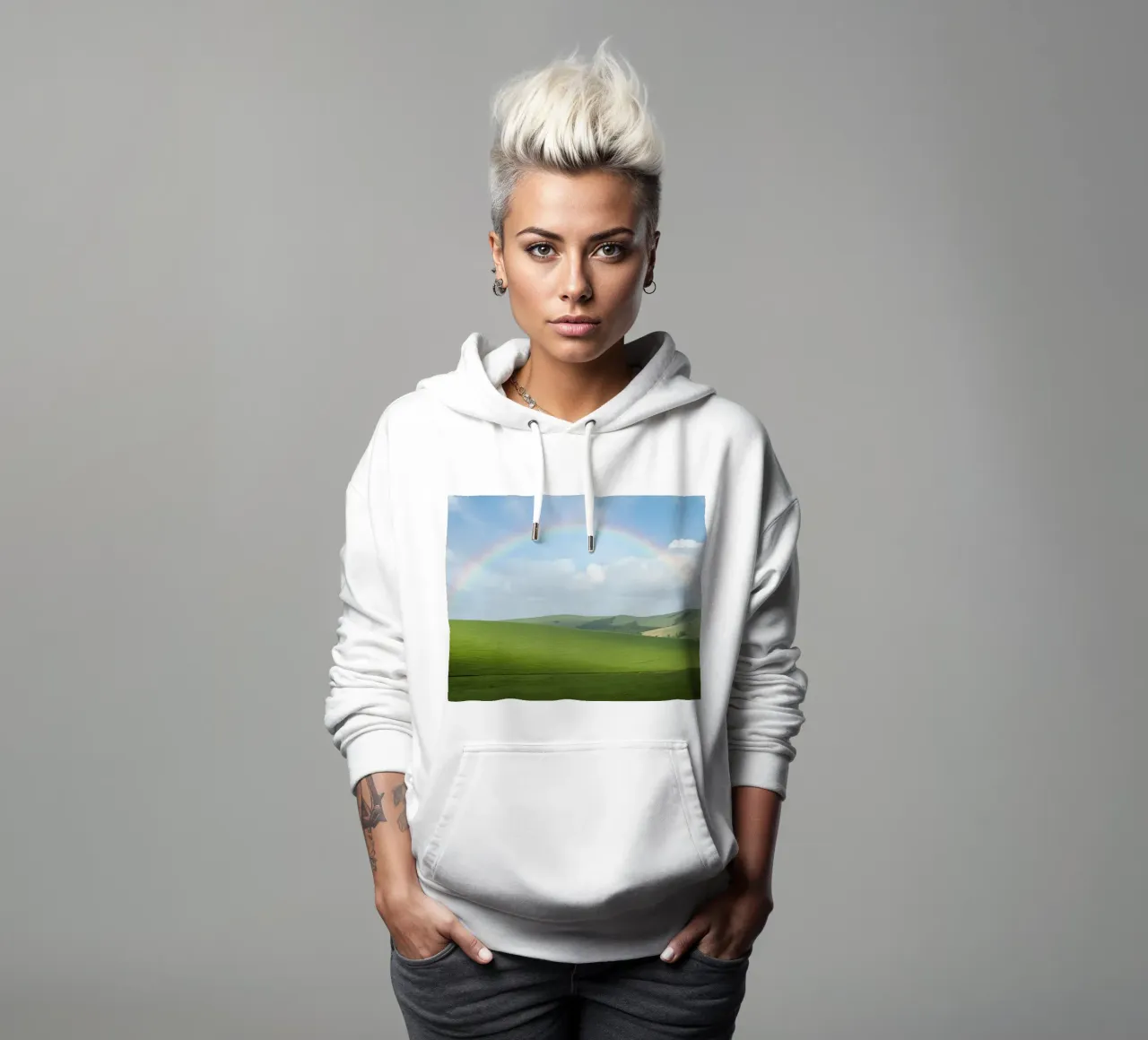 Colline verdi con arcobaleno felpa con cappuccio da DesignDoodle