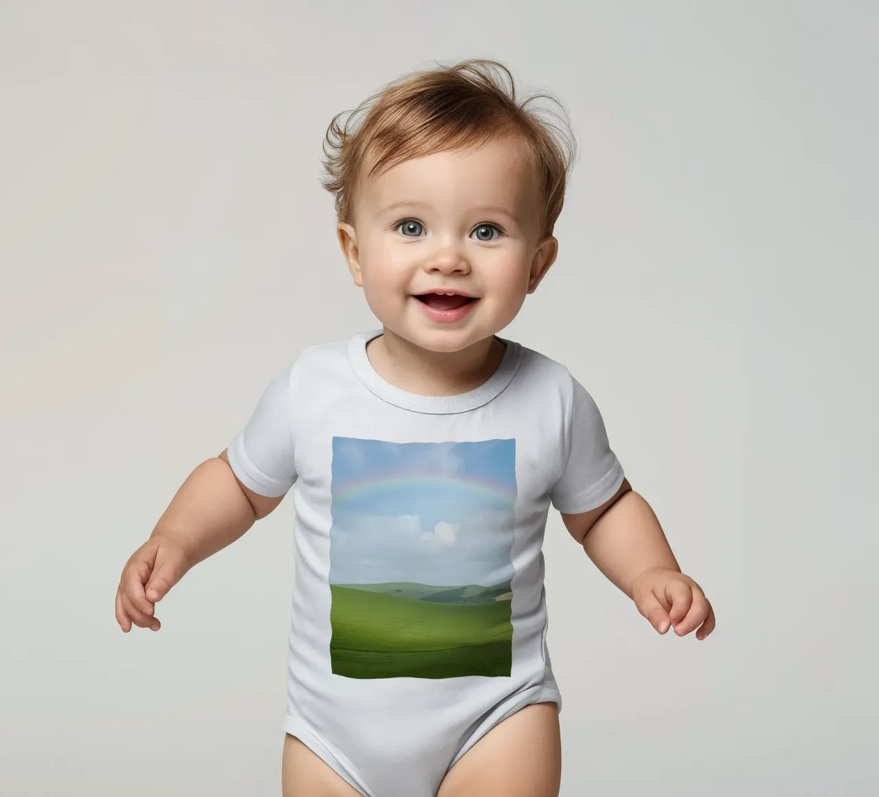 Colline verdi con arcobaleno body neonato maniche corte da DesignDoodle