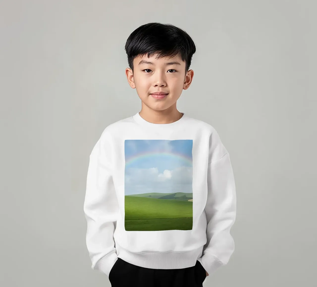 Colline verdi con arcobaleno felpa bambino da DesignDoodle