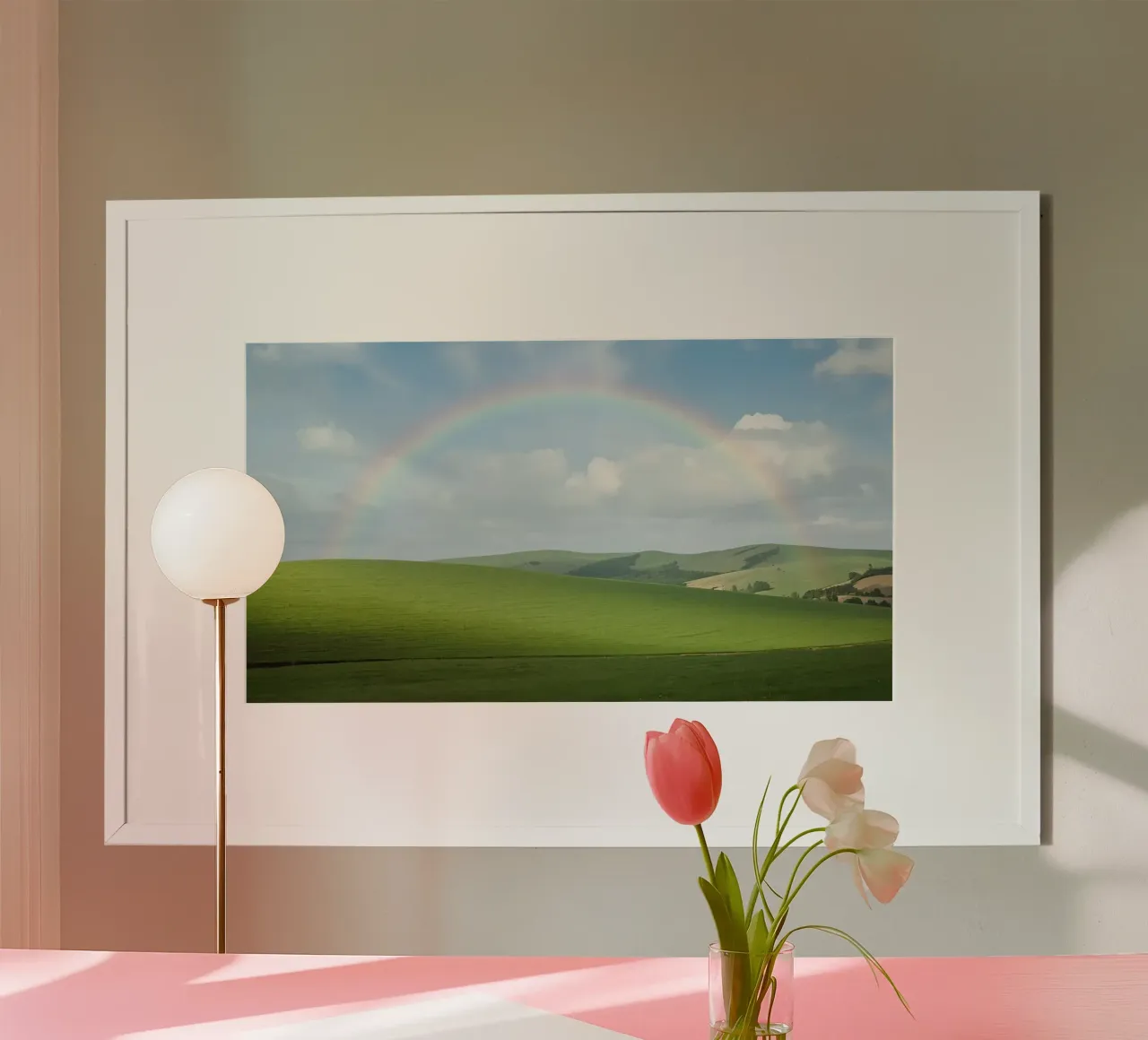 Colline verdi con arcobaleno carta hahnemühle da DesignDoodle