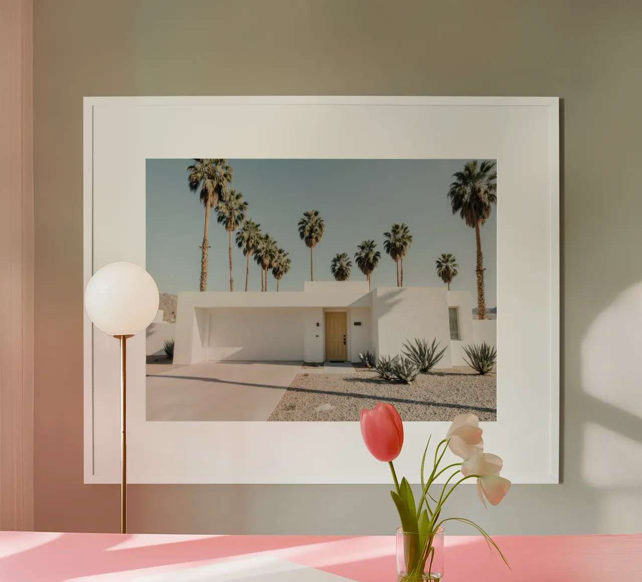 Minimalist Palm Springs House poster with aluminum frame by Attaboy Dsgn