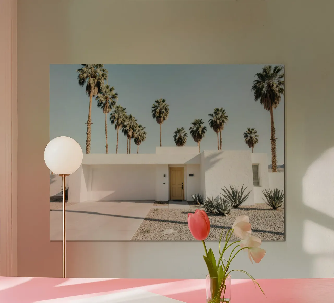 Minimalist Palm Springs House poster with aluminum frame by Attaboy Dsgn