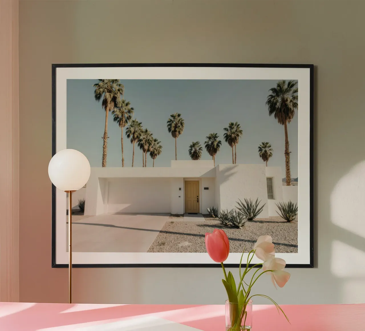 Minimalist Palm Springs House poster with aluminum frame by Attaboy Dsgn