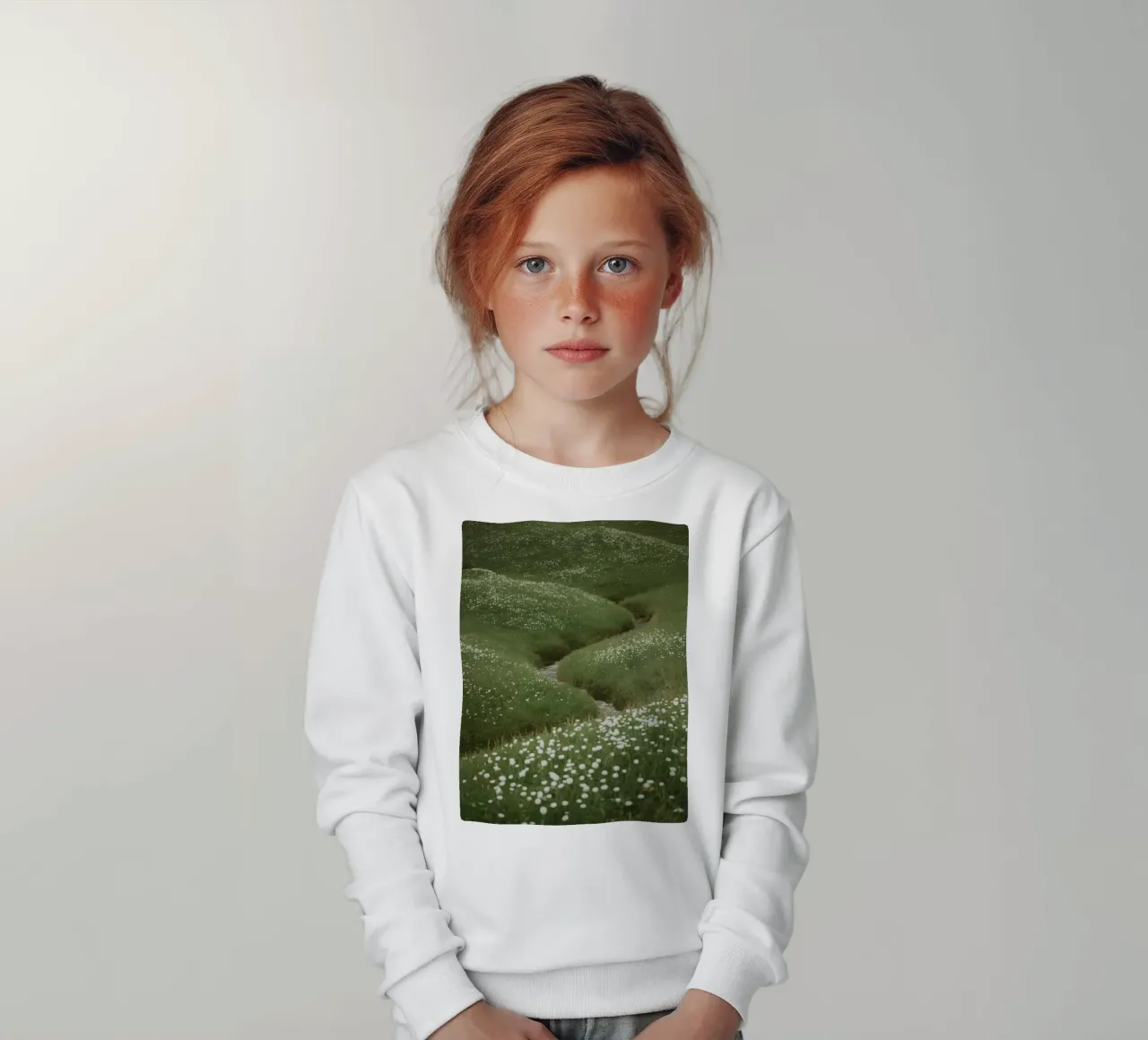 Verdi colline ondulate con ruscello e fiori selvatici felpa bambino da DesignDoodle