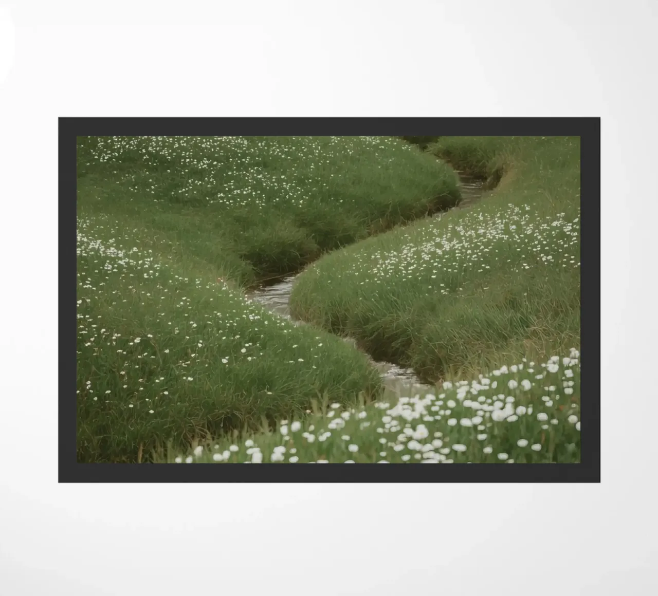 Verdi colline ondulate con ruscello e fiori selvatici zerbino da DesignDoodle