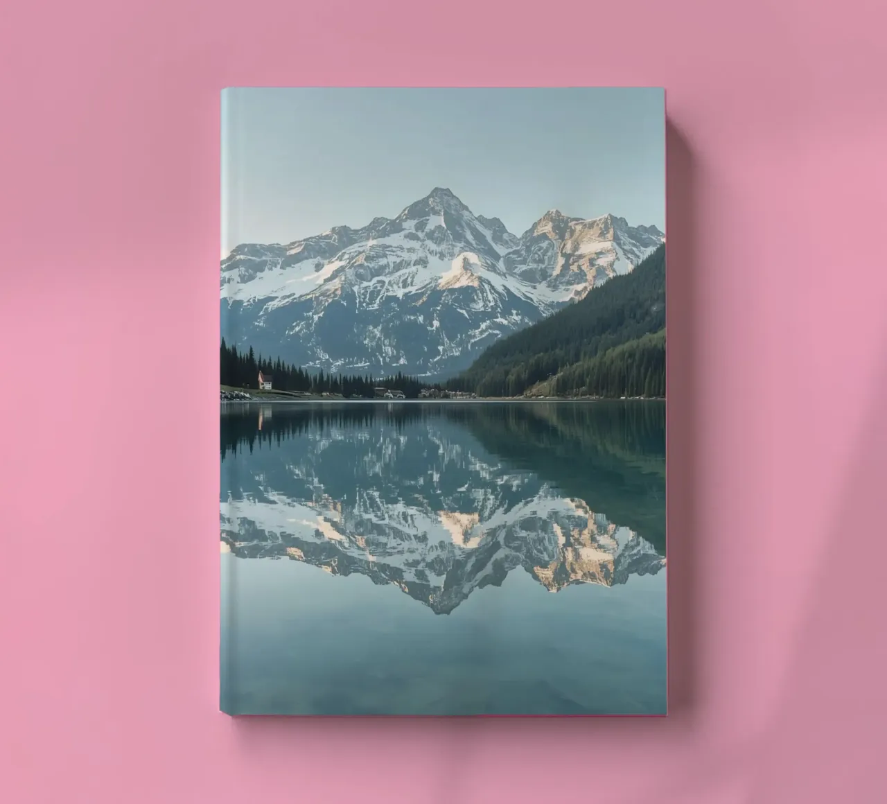 Lake reflection of snow-capped mountains and evergreen fores notebook by DesignDoodle