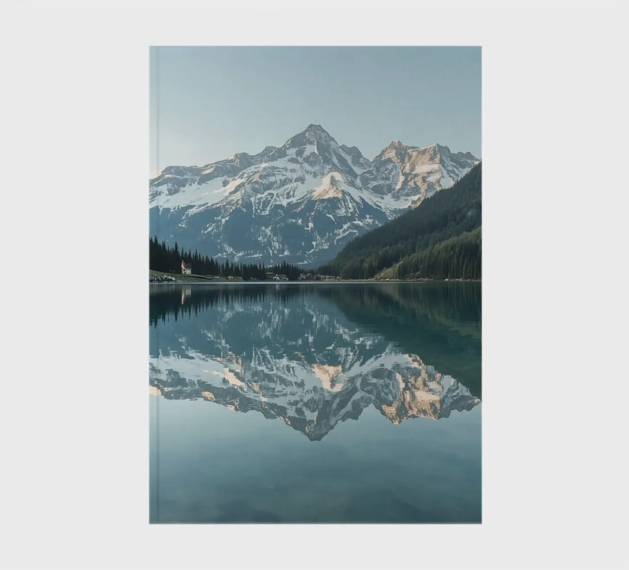 Lake reflection of snow-capped mountains and evergreen fores notebook by DesignDoodle