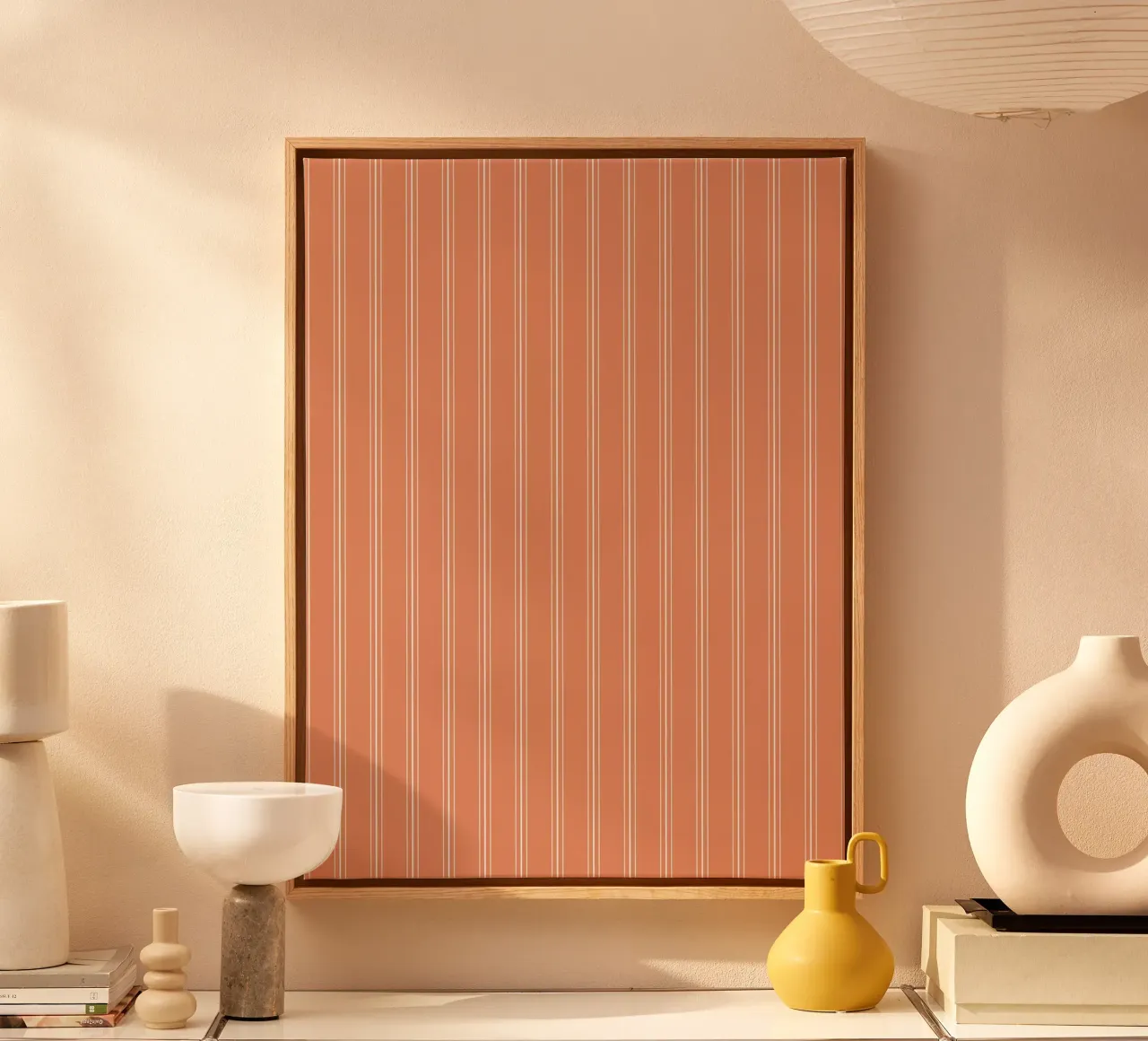 Classico scandinavo a strisce miste | Bianco su terracotta Ora tela da Beauty in Simplicity