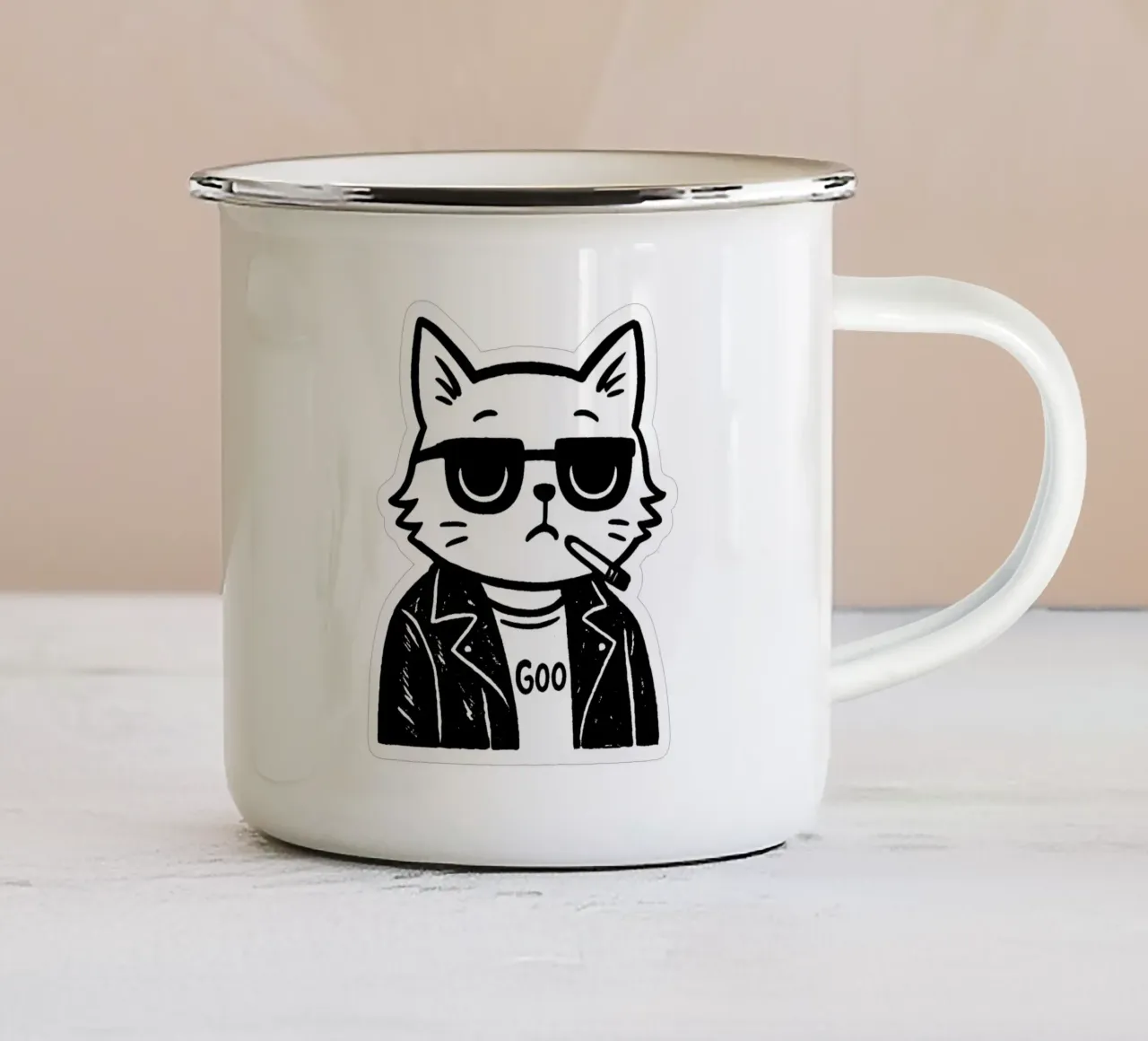 Minimalist Rock Cat - L'adesivo di atteggiamento tazza in smalto da Punk & Cute - Affiches & Stickers