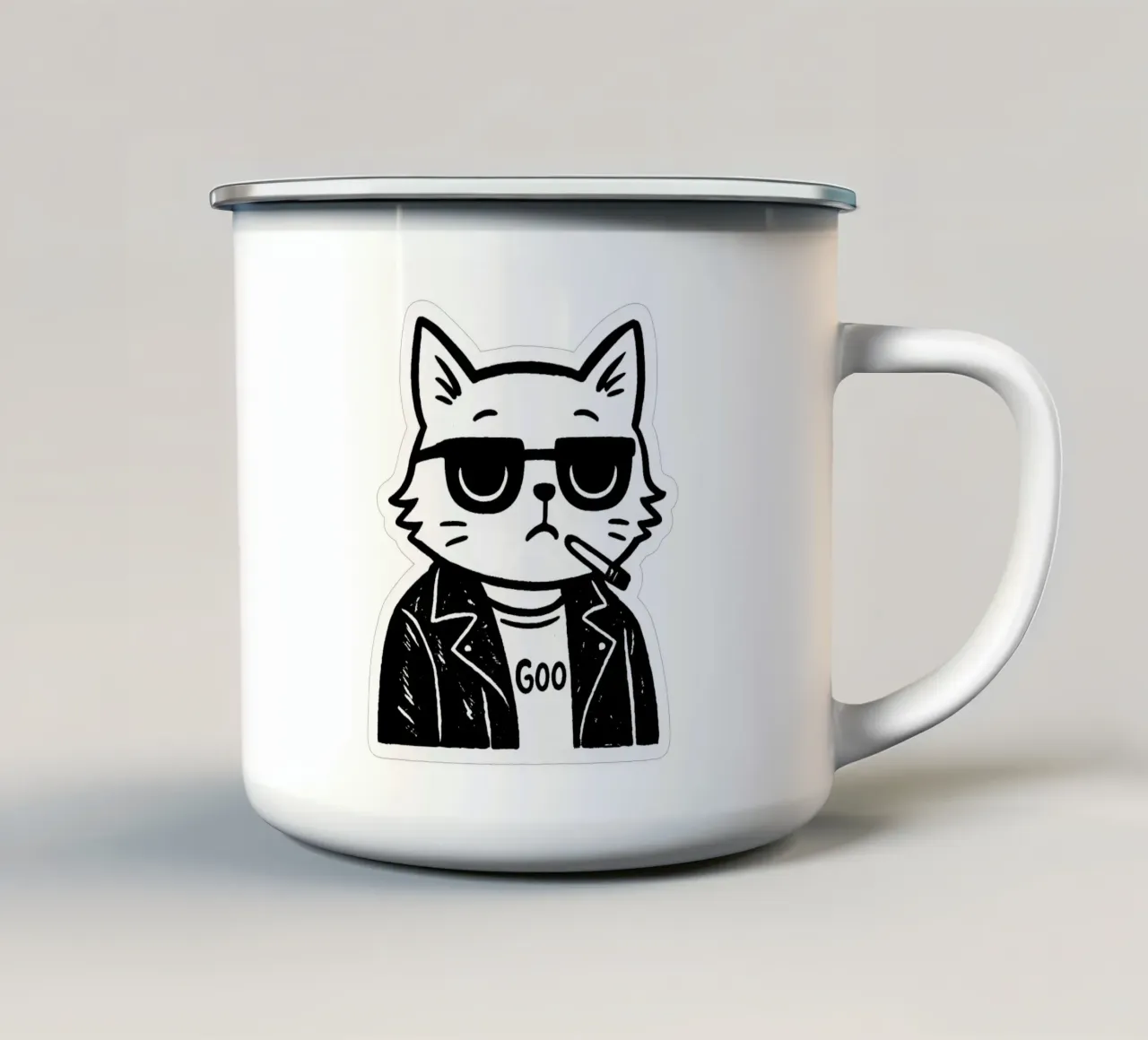 Minimalist Rock Cat - L'adesivo di atteggiamento tazza in smalto da Punk & Cute - Affiches & Stickers