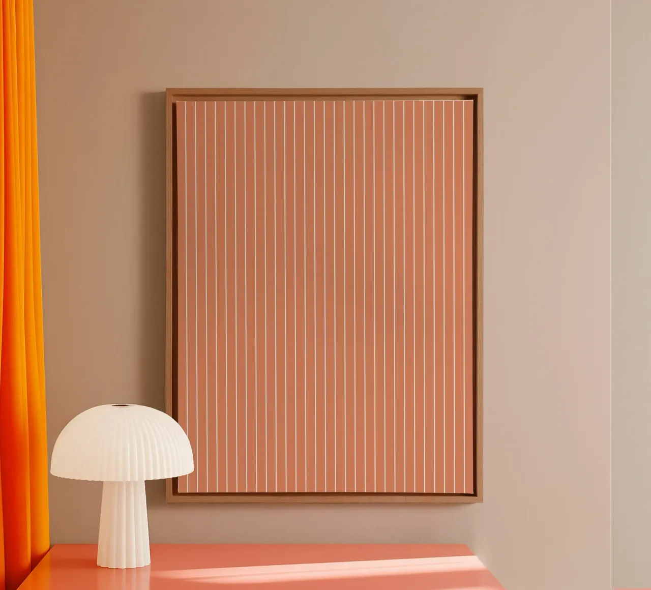 Minimal Basic Classic Pinstripe | Bianco su Arancione Terracotta tela con Cornice a cassetta da Beauty in Simplicity