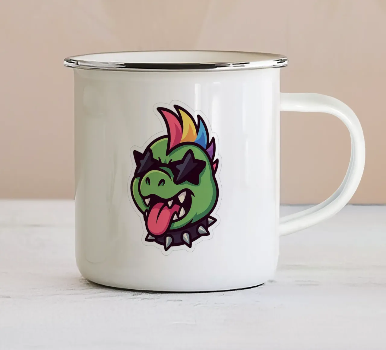 Eccentrico Dino Arcobaleno tazza in smalto da Punk & Cute - Affiches & Stickers