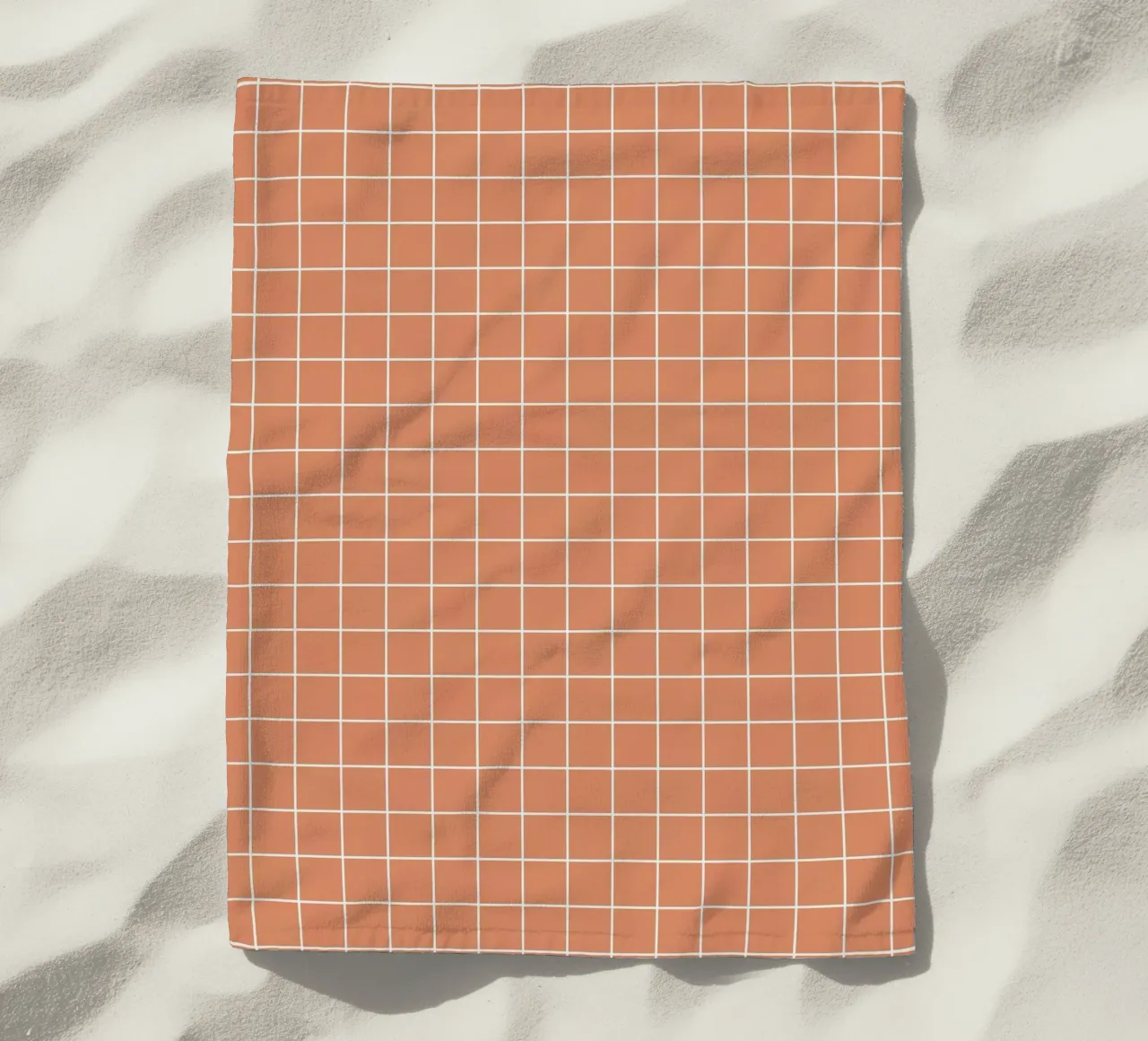 Minimal Basic Classic Grid | White on Terracotta Orange beach towel by Beauty in Simplicity