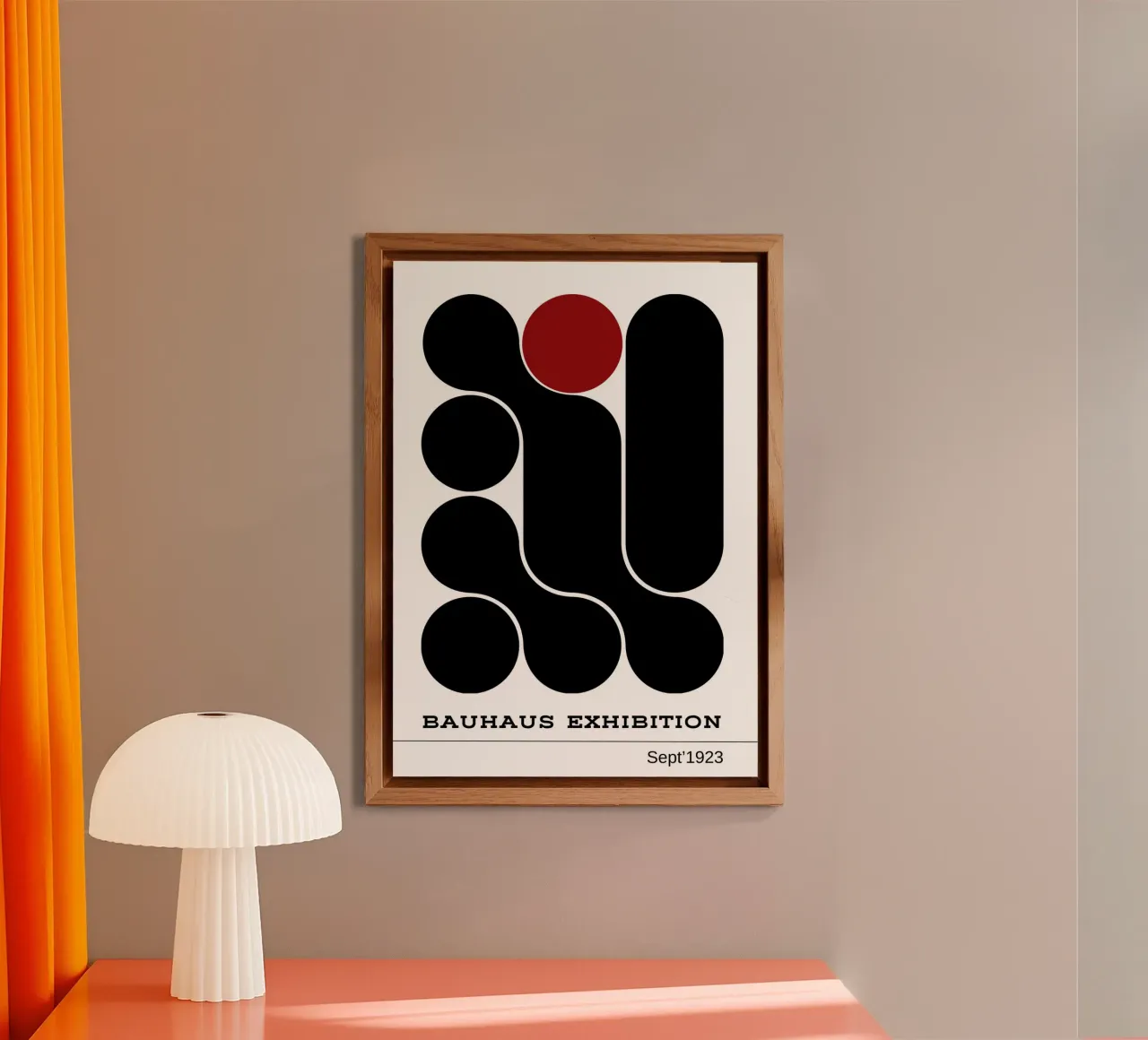 Poster per la mostra Bauhaus, forme geometriche astratte, rosso & alluminio dibond da Grungeo