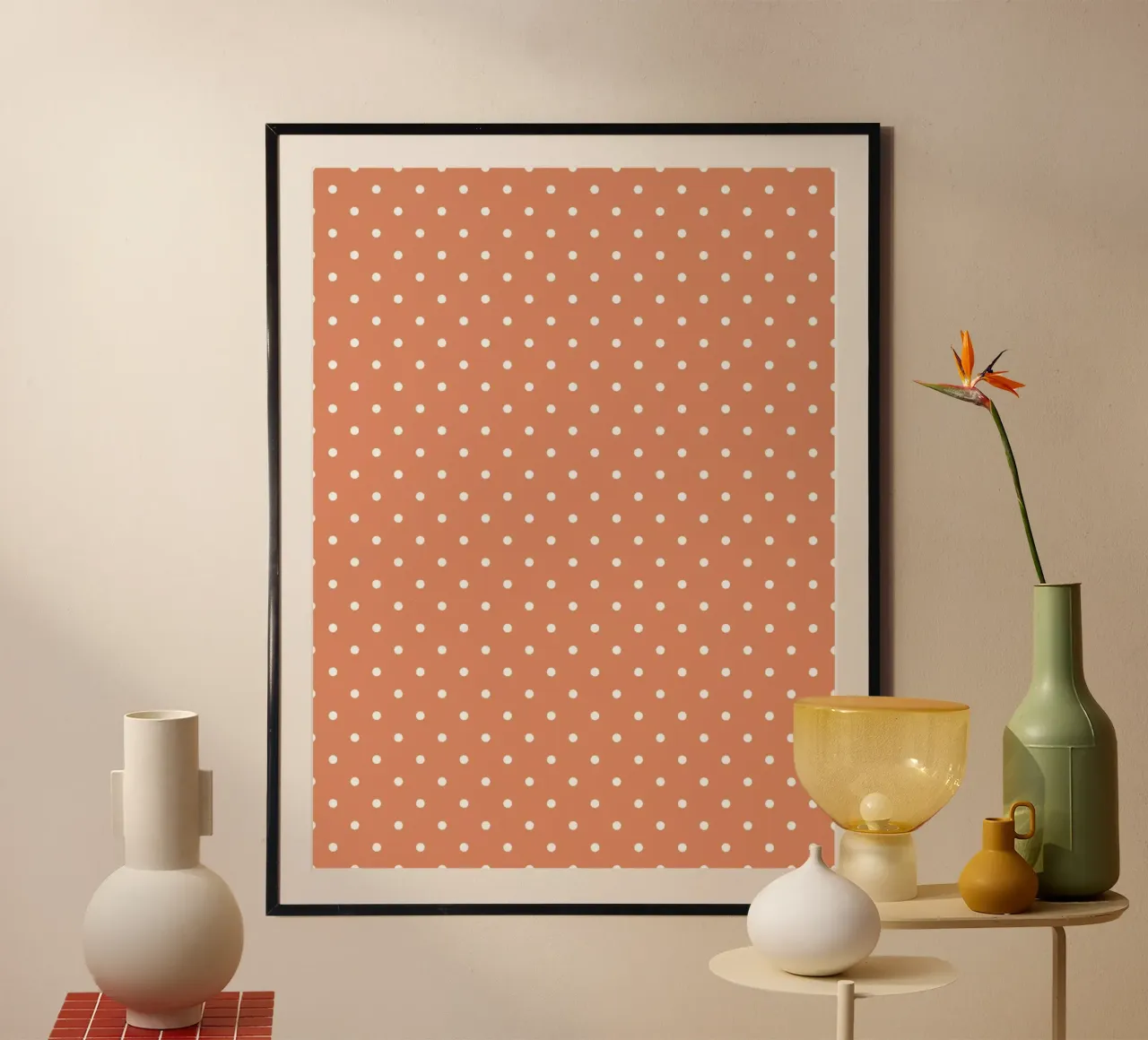 Minimal Klassieke Polka Dots | Wit op Terracotta Oranje hahnemühle van Beauty in Simplicity