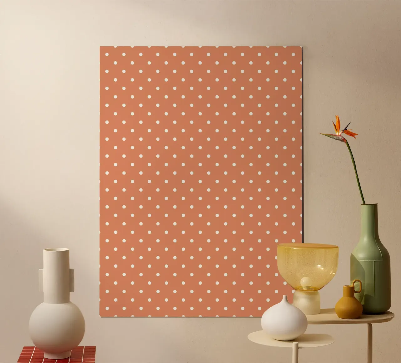 Minimal Klassieke Polka Dots | Wit op Terracotta Oranje hahnemühle van Beauty in Simplicity