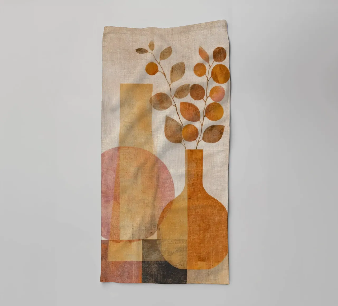 Boho Autumn Vases with Leaves Modern Abstract Still Life towel by Gentle Echoes Art