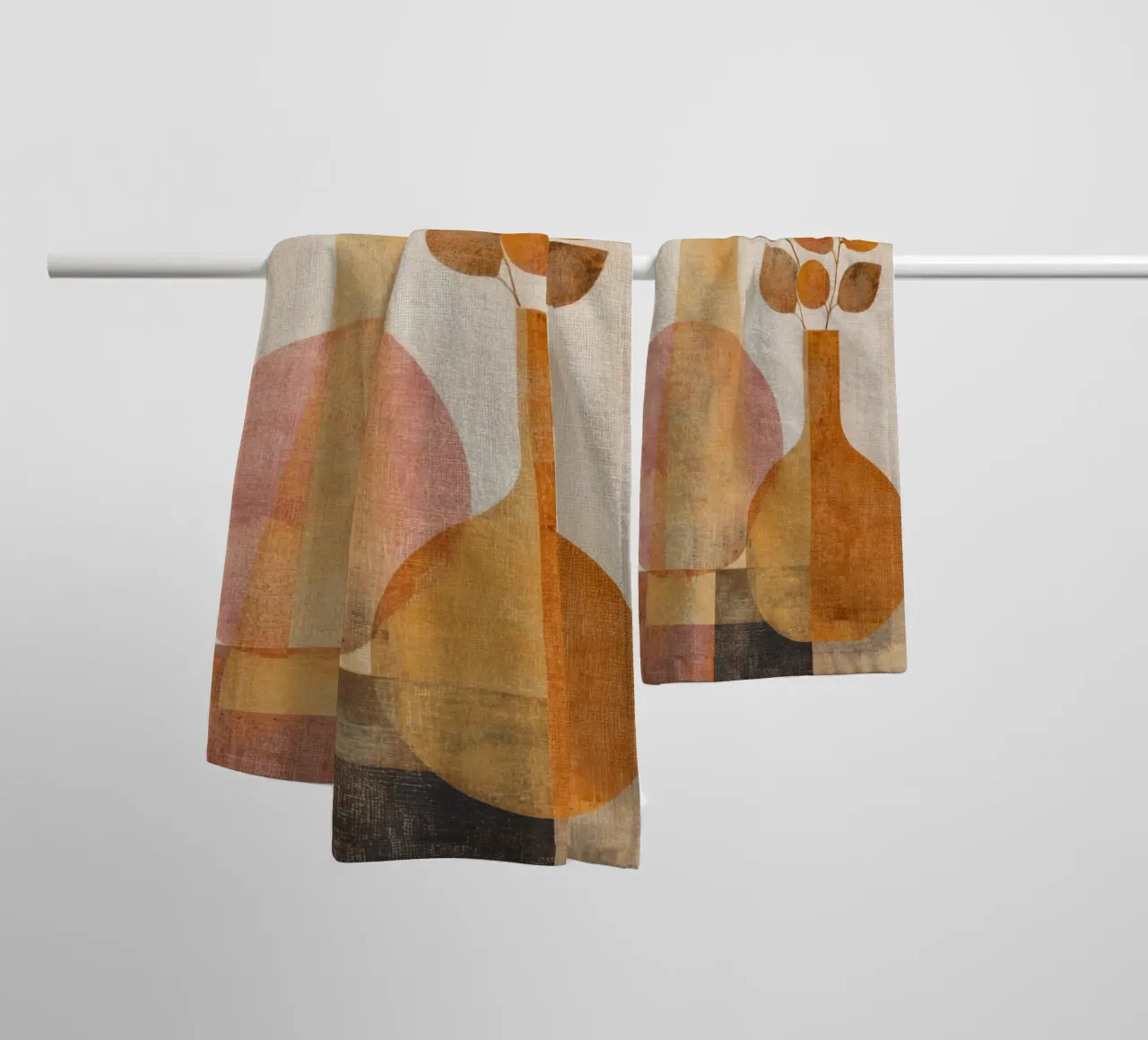 Boho Autumn Vases with Leaves Modern Abstract Still Life towel by Gentle Echoes Art