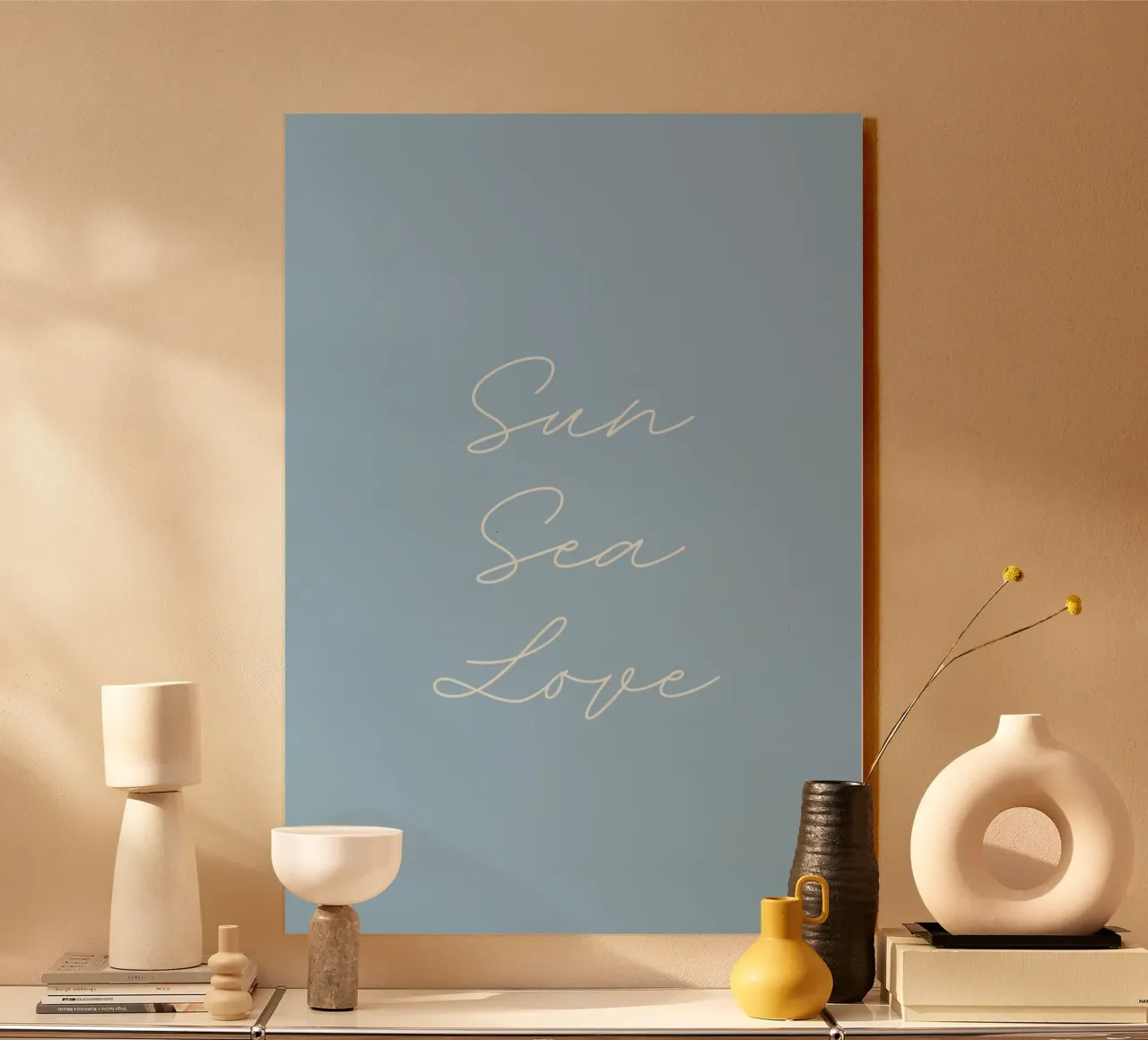Sonne Meer Liebe Minimalist Script Zitat Blau Kunstdruck Forex-Platte von dawnthesea