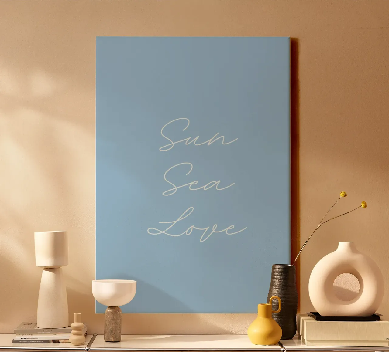 Sonne Meer Liebe Minimalist Script Zitat Blau Kunstdruck Leinwand von dawnthesea