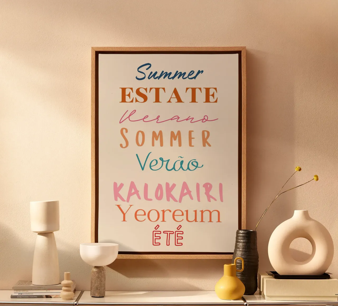 Summer in Multiple Languages Global Art Print canvas by dawnthesea