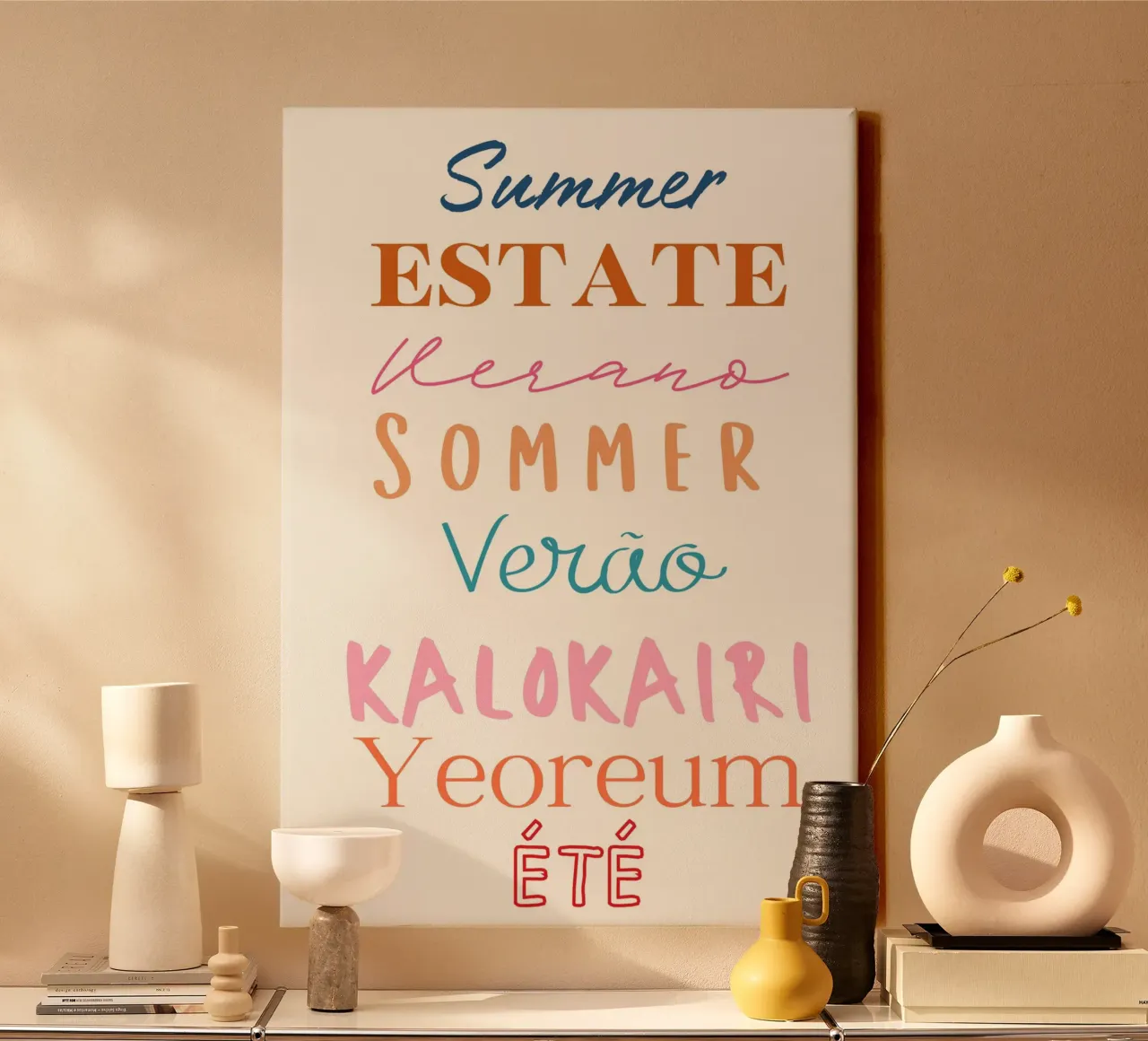 Summer in Multiple Languages Global Art Print canvas by dawnthesea