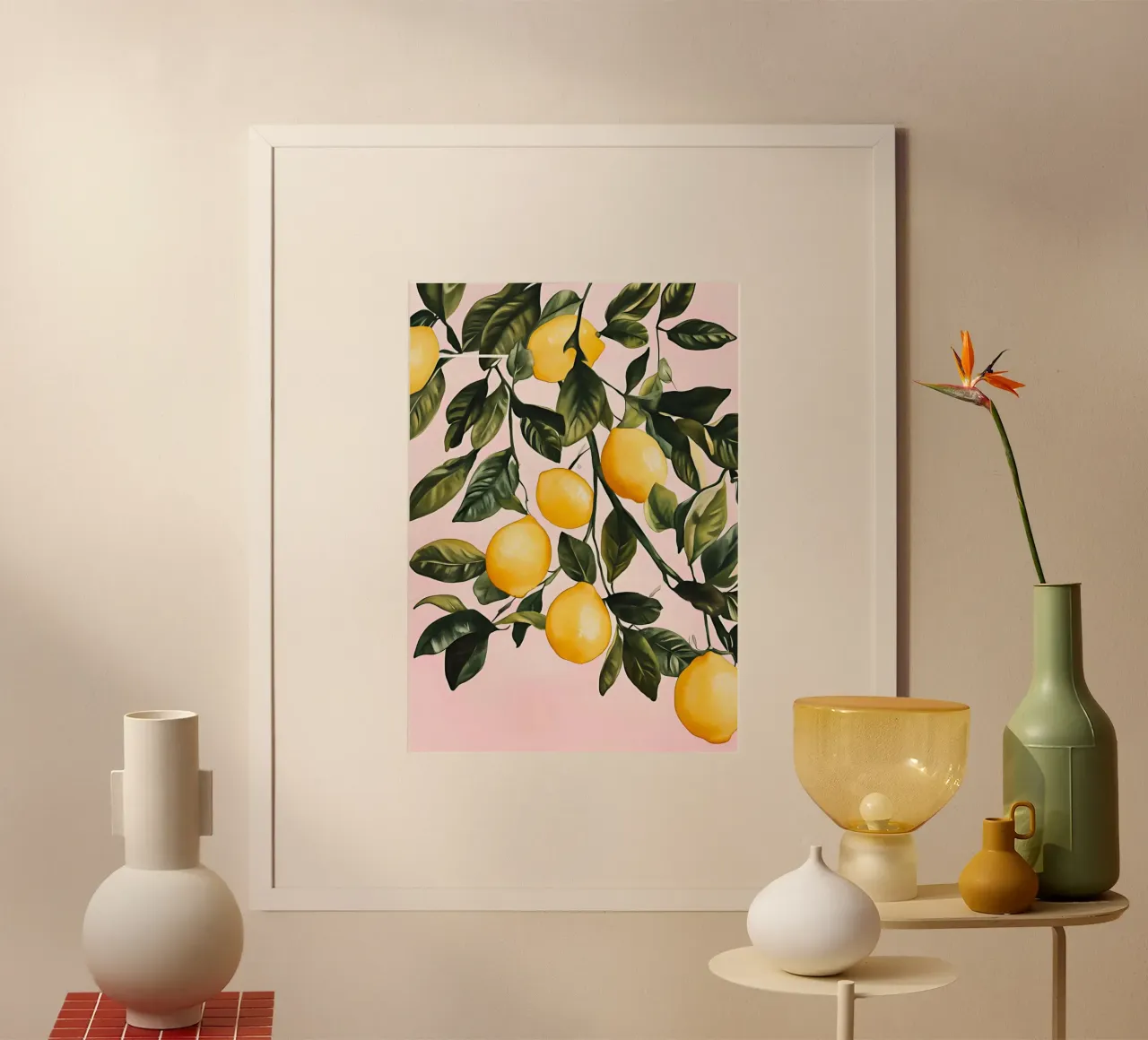 Lemon Tree Branches Pink Background Citrus Art poster by dawnthesea