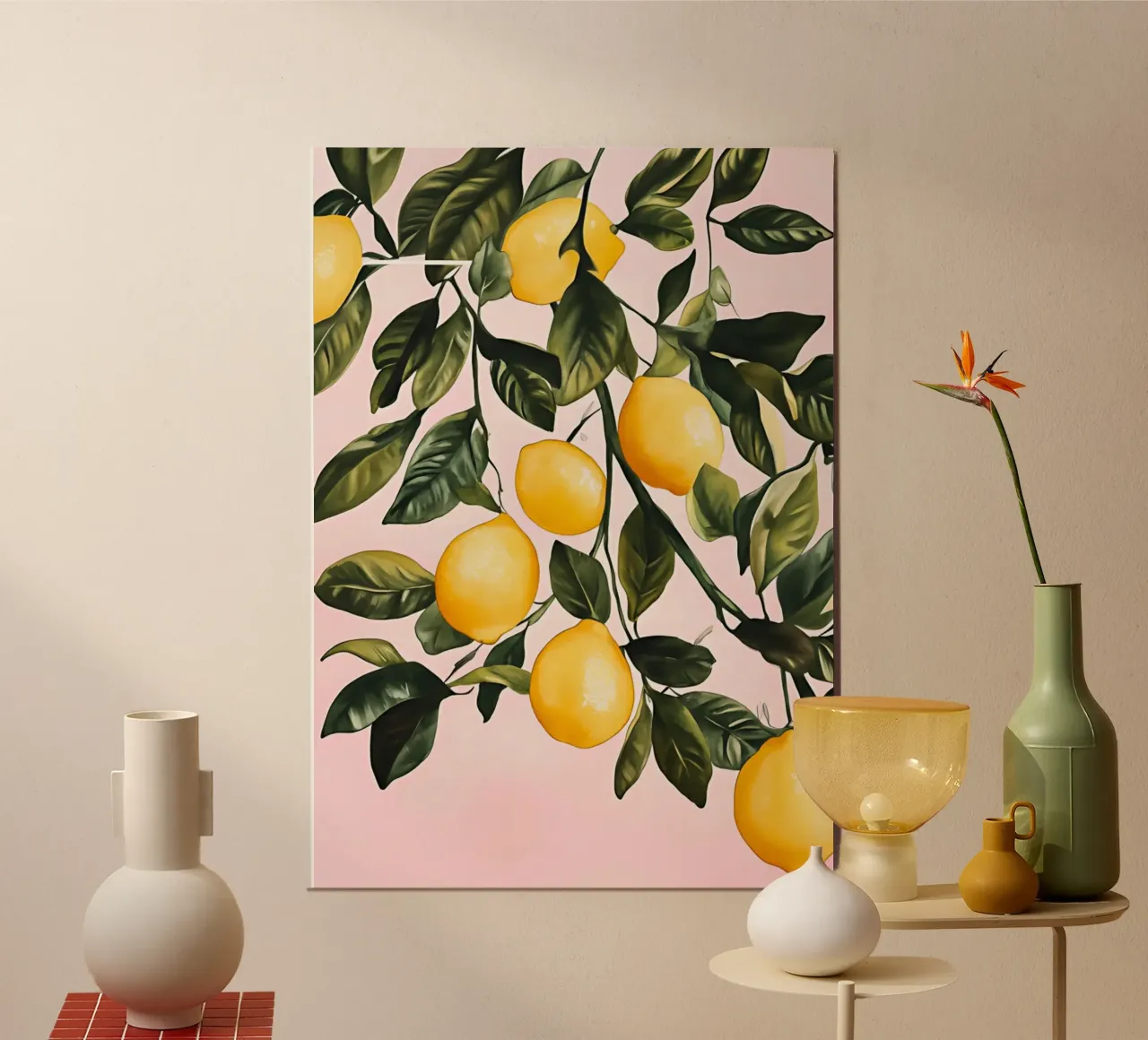 Lemon Tree Branches Pink Background Citrus Art poster by dawnthesea