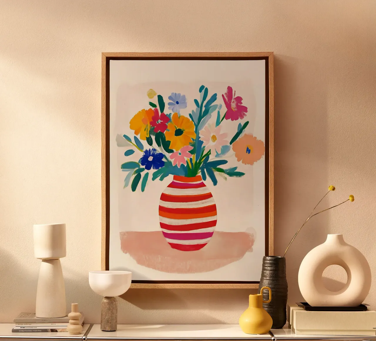 Gestreepte vaas Abstract Bloemen Pop Art Print canvas van dawnthesea