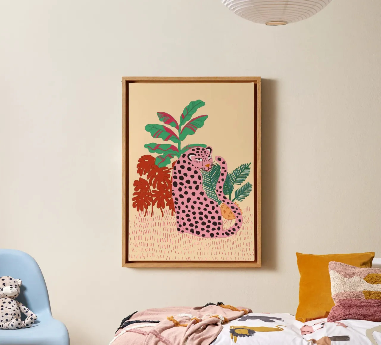 Pink Leopard in Jungle Boho Abstract Art canvas by dawnthesea