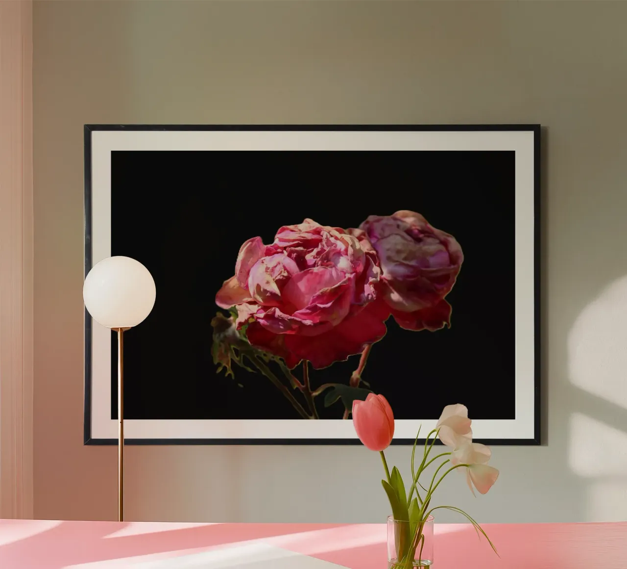Rose rosa poster con telaio in legno da Alexandra Joseph Fotomomente
