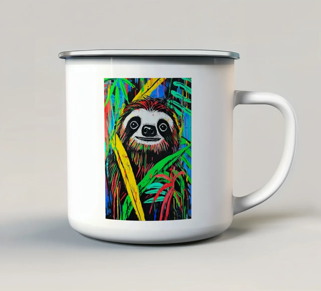 Bradipo tropicale popart tazza in smalto da Carinaprint