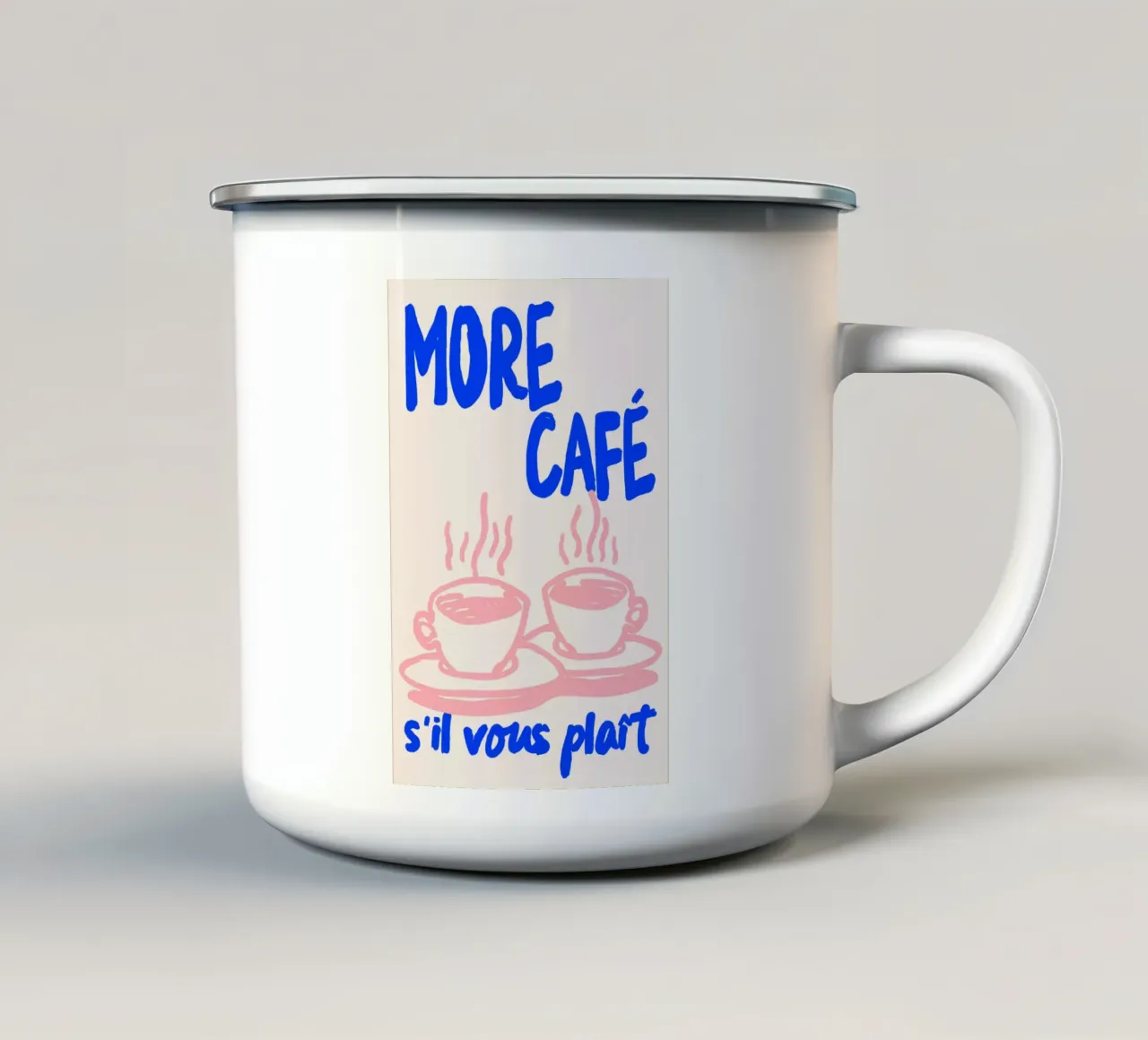 Più Café s'il vous plaît - Poster sul caffè francese tazza in smalto da Studio Sori