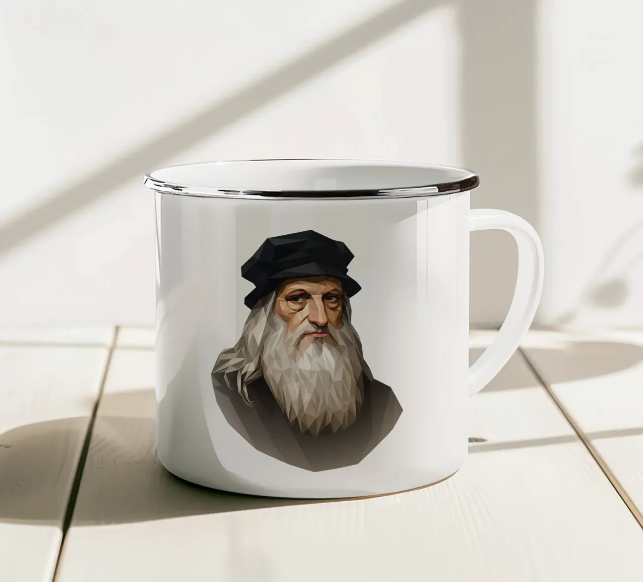 Portrait of Leonardo da Vinci Lowpoly tazza in smalto da Low Profile