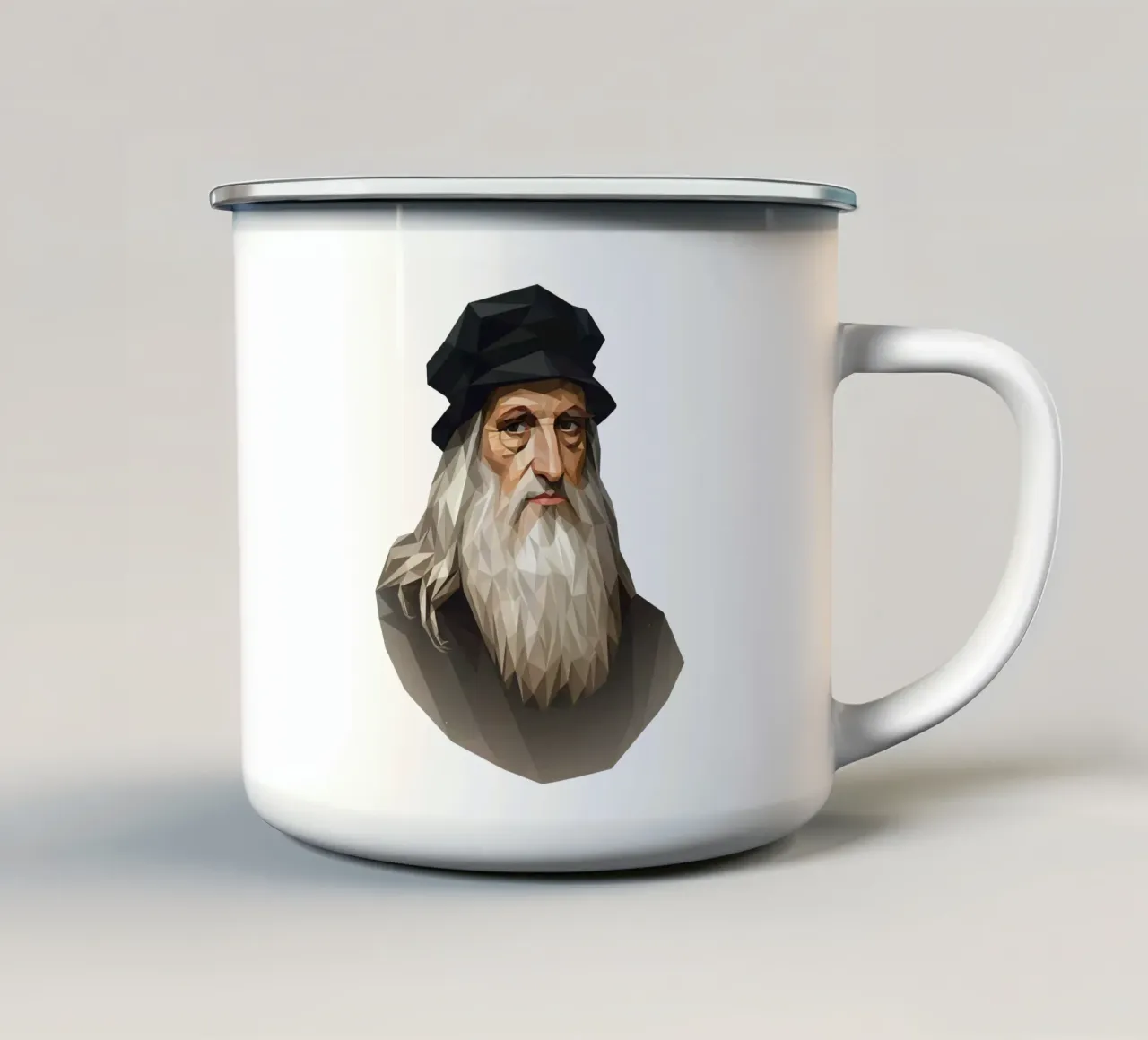 Portrait of Leonardo da Vinci Lowpoly tazza in smalto da Low Profile