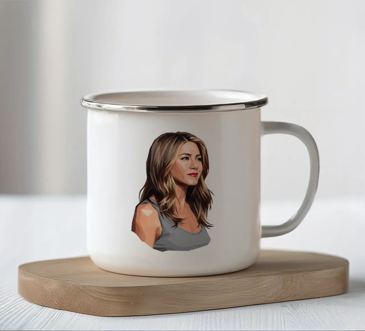 Jennifer Aniston Low poly tazza in smalto da Low Profile
