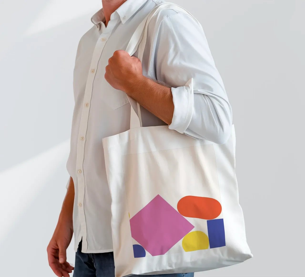 Forme geometriche colorate impilate borsa in juta da galihstudio