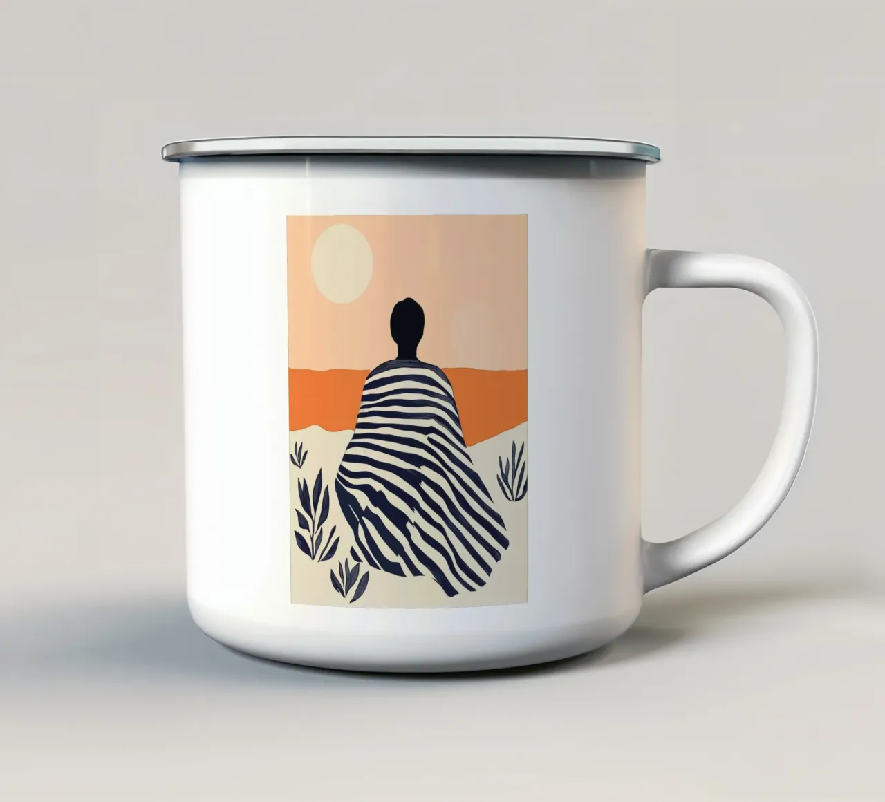Tramonto decorativo sulla spiaggia con strisce tazza in smalto da Autofocus