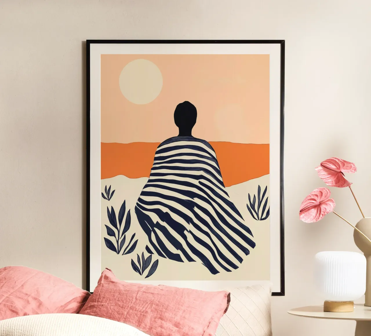 Tramonto decorativo sulla spiaggia con strisce poster da Autofocus
